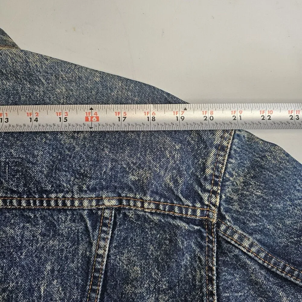 Levis Vintage Jean Jacket USA 1980s Acid Washed Denim Trucker Red Tab Distressed - Picture 11 of 16